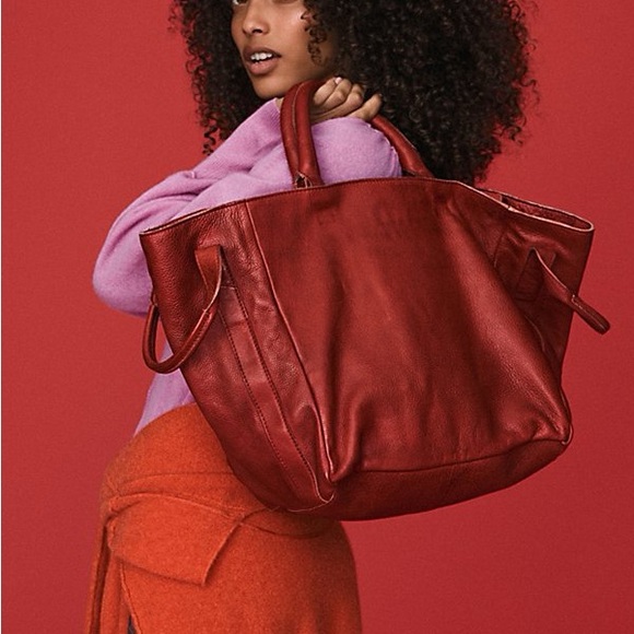 Free People Collection Leslie Leather Tote in Rebel Red - Picture 1 of 4